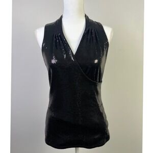 White House Black Market Sequin Bedazzled Top Sleeveless V-Neck Party Size Small
